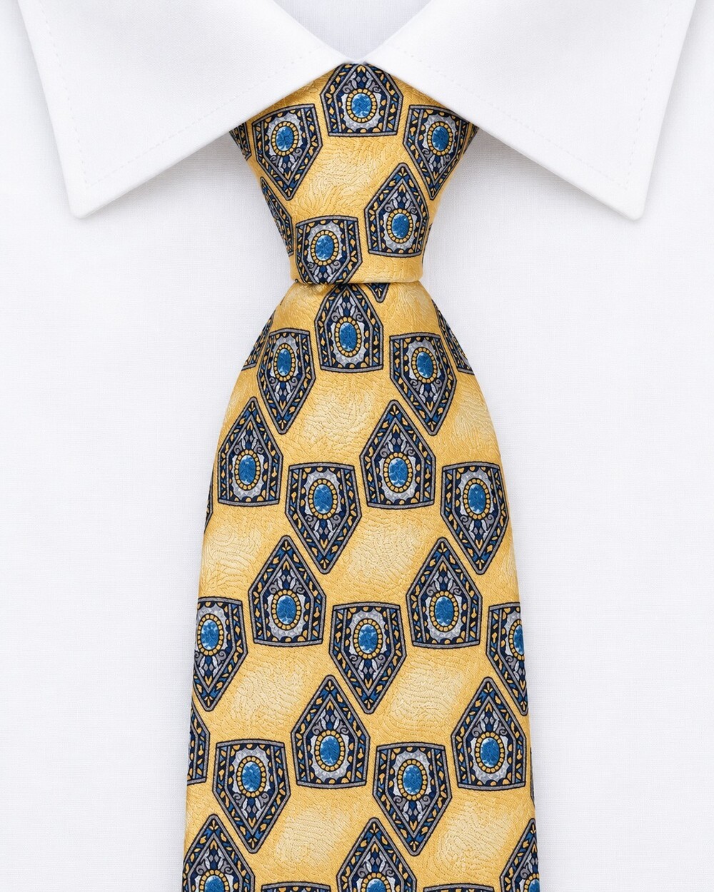 Metropolitan Museum of Art Silk Tie Gold Blue Geometric Medallion Mens 4in